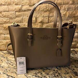 Coach Pebble Leather Satchel in Taupe Brown with Gold Hardware